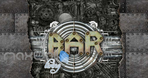 Image of Metal Industrial Wall With Bar Sign Art Wall Murals Wallpaper Decals Prints Decor IDCWP-JB-000236