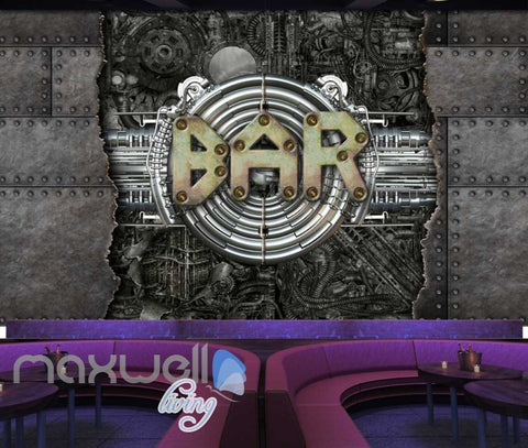 Image of Metal Industrial Wall With Bar Sign Art Wall Murals Wallpaper Decals Prints Decor IDCWP-JB-000236
