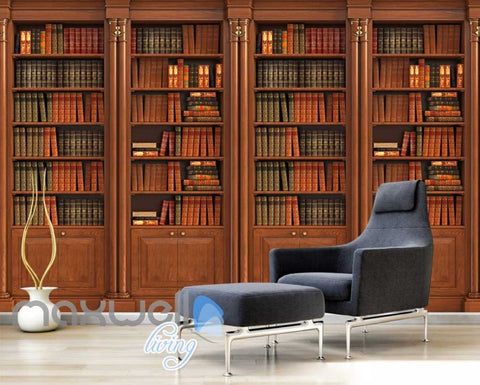 Image of Wooden Old Library Stands With Books Art Wall Murals Wallpaper Decals Prints Decor IDCWP-JB-000238