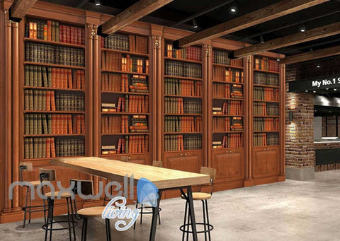 Image of Wooden Old Library Stands With Books Art Wall Murals Wallpaper Decals Prints Decor IDCWP-JB-000238