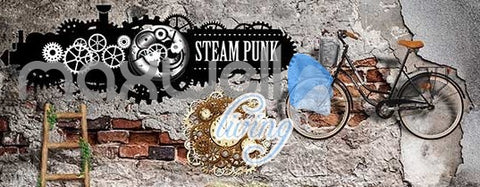Image of Damage Wall With Bicycle And Steam Punk Sign Art Wall Murals Wallpaper Decals Prints Decor IDCWP-JB-000239