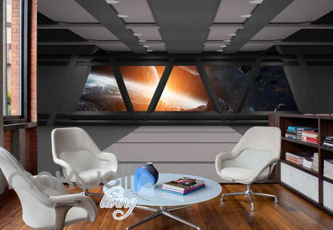 Image of View Of Earth From Window Space Ship Art Wall Murals Wallpaper Decals Prints Decor IDCWP-JB-000245