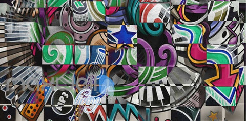 Image of Graffitti Wall Square Colourful Music Design Art Wall Murals Wallpaper Decals Prints Decor IDCWP-JB-000250