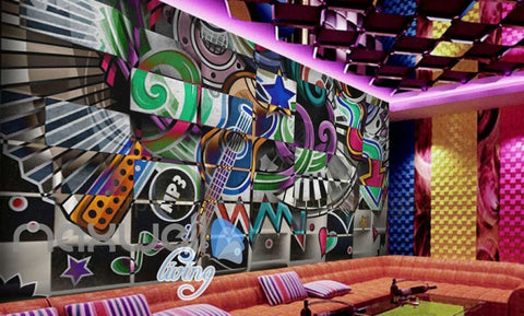 Image of Graffitti Wall Square Colourful Music Design Art Wall Murals Wallpaper Decals Prints Decor IDCWP-JB-000250