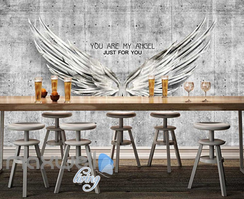 Image of Metal Wings Over Cement Wall With Quote Art Wall Murals Wallpaper Decals Prints Decor IDCWP-JB-000256