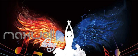 Image of White Silohuette Of Woman Lotus Pose With Fire And Water Wings Art Wall Murals Wallpaper Decals Prints Decor IDCWP-JB-000267