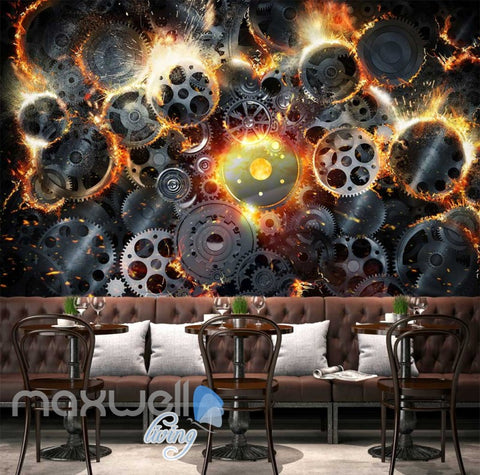 Image of Gear Collage With Fire Art Wall Murals Wallpaper Decals Prints Decor IDCWP-JB-000270