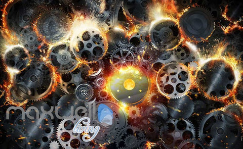 Image of Gear Collage With Fire Art Wall Murals Wallpaper Decals Prints Decor IDCWP-JB-000270