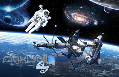 Image of Graphic Art Design Spaceship And Astronaut On Space Art Wall Murals Wallpaper Decals Prints Decor IDCWP-JB-000289
