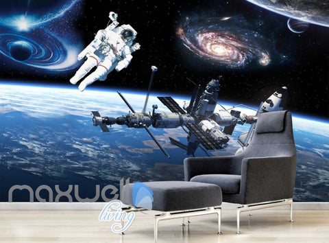 Image of Graphic Art Design Spaceship And Astronaut On Space Art Wall Murals Wallpaper Decals Prints Decor IDCWP-JB-000289