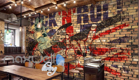 Image of Grunge Poster Of Rock And Roll Brick Wall Art Wall Murals Wallpaper Decals Prints Decor IDCWP-JB-000312