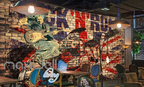 Image of Grunge Poster Of Rock And Roll Brick Wall Art Wall Murals Wallpaper Decals Prints Decor IDCWP-JB-000312