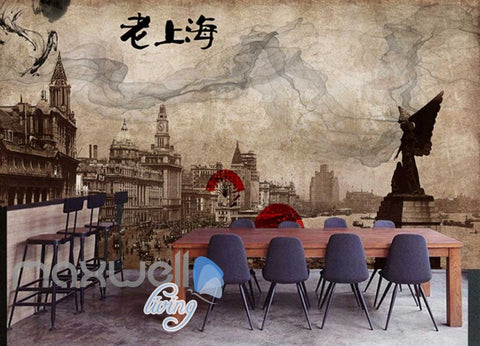 Image of Grunge Poster Of Chinise Town In Sepia Art Wall Murals Wallpaper Decals Prints Decor IDCWP-JB-000315