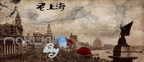 Image of Grunge Poster Of Chinise Town In Sepia Art Wall Murals Wallpaper Decals Prints Decor IDCWP-JB-000315