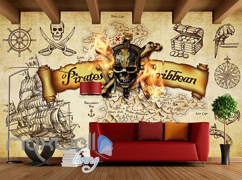 Image of Grunge Poster Pirates Of The Caribbean In Sepia Art Wall Murals Wallpaper Decals Prints Decor IDCWP-JB-000318