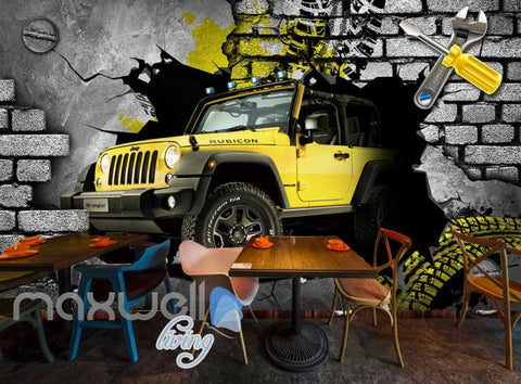 Image of 3D 4X4 Jeep Car Breakthrough Brick Wall Art Wall Murals Wallpaper Decals Prints Decor IDCWP-JB-000333