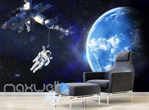 Image of Graphic Art Design Spaceship And Astronaut On Space Art Wall Murals Wallpaper Decals Prints Decor IDCWP-JB-000351