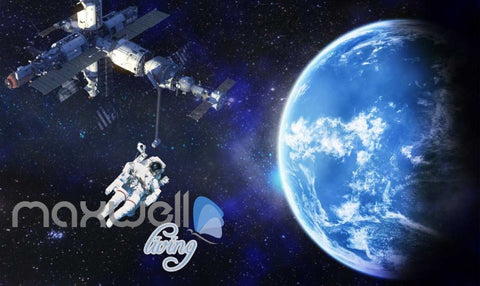 Image of Graphic Art Design Spaceship And Astronaut On Space Art Wall Murals Wallpaper Decals Prints Decor IDCWP-JB-000351