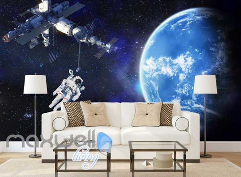 Image of Graphic Art Design Spaceship And Astronaut On Space Art Wall Murals Wallpaper Decals Prints Decor IDCWP-JB-000351