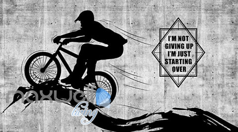 Image of White And Black Poster Of Silhouette Man Riding A Bike Art Wall Murals Wallpaper Decals Prints Decor IDCWP-JB-000355