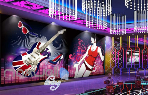Image of Graphic Art Design London Guitar And Woman Art Wall Murals Wallpaper Decals Prints Decor IDCWP-JB-000358