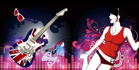 Image of Graphic Art Design London Guitar And Woman Art Wall Murals Wallpaper Decals Prints Decor IDCWP-JB-000358