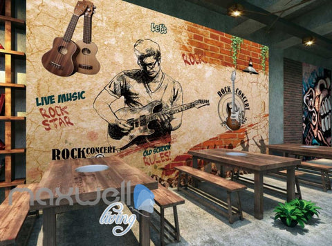 Image of Grunge Sepia Poster Rock Guy Playing Guitar Art Wall Murals Wallpaper Decals Prints Decor IDCWP-JB-000368