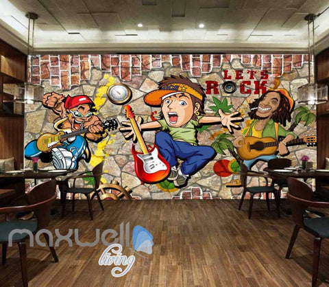 Image of 3D Graffiti Rock Cartoon Breaking Through Brick Wall Art Wall Murals Wallpaper Decals Prints Decor IDCWP-JB-000381