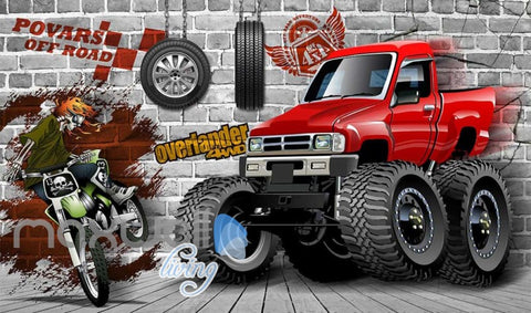 Image of Graphic Design Truck And Motorbike Breaking Through Wall Art Wall Murals Wallpaper Decals Prints Decor IDCWP-JB-000383