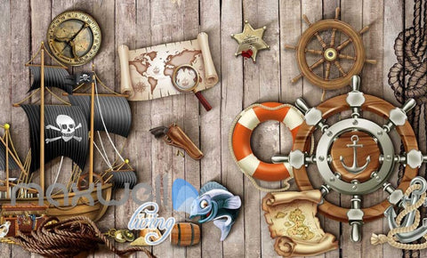 Image of Grunge Poster Of Pirates On Wooden Wall Art Wall Murals Wallpaper Decals Prints Decor IDCWP-JB-000390