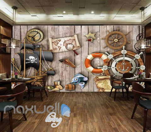 Image of Grunge Poster Of Pirates On Wooden Wall Art Wall Murals Wallpaper Decals Prints Decor IDCWP-JB-000390