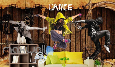 Image of 3D Graphic Design Dancers Over Wooden Wall Art Wall Murals Wallpaper Decals Prints Decor IDCWP-JB-000391