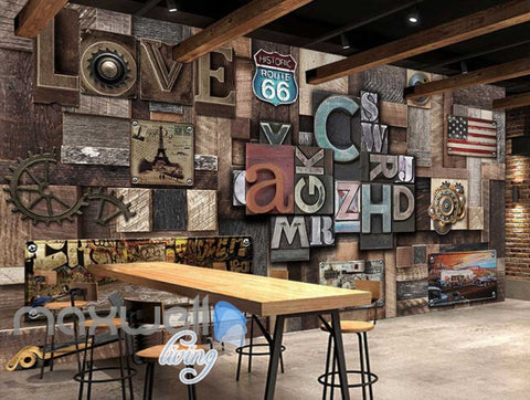 Image of Poster Collage Poster With Letters And Usa Plates Art Wall Murals Wallpaper Decals Prints Decor IDCWP-JB-000394