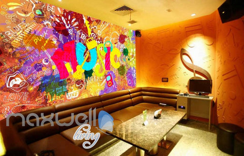 Image of Colourful Music Sign With A Collage Of Words Art Wall Murals Wallpaper Decals Prints Decor IDCWP-JB-000406