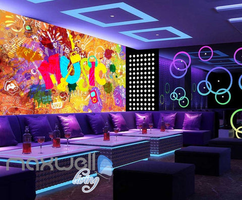 Image of Colourful Music Sign With A Collage Of Words Art Wall Murals Wallpaper Decals Prints Decor IDCWP-JB-000406