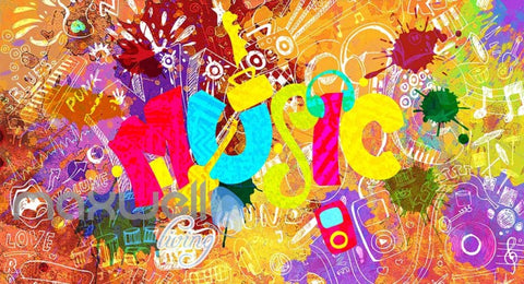 Image of Colourful Music Sign With A Collage Of Words Art Wall Murals Wallpaper Decals Prints Decor IDCWP-JB-000406