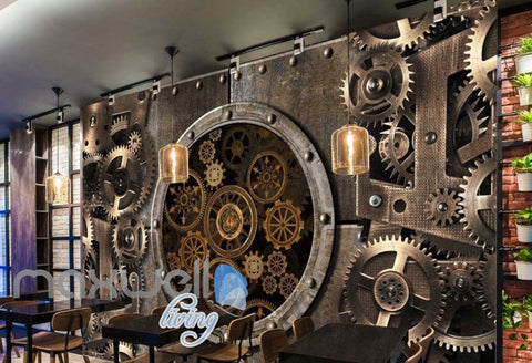 Image of custom size 192X117 inches Metal bronze gear cog working Art Wall Murals Wallpaper Decals IDCWP-JB-000414