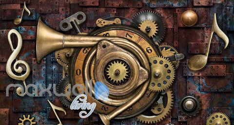 Image of Metal cogs horn gears turning Art Wall Murals Wallpaper Decals Prints D¨¦cor IDCWP-JB-000417