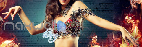 Image of belly dance woman with fire on brick wall Art Wall Murals Wallpaper Decals Prints Decor IDCWP-JB-000448