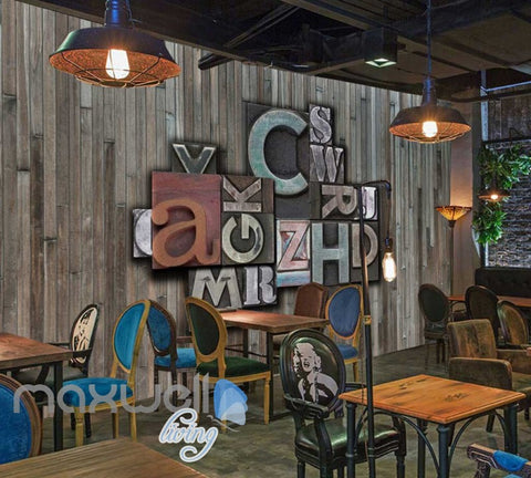 Image of wooden wall with print typography letters Art Wall Murals Wallpaper Decals Prints Decor IDCWP-JB-000449