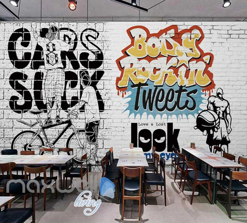 Image of grafitti wall on white bricks Art Wall Murals Wallpaper Decals Prints Decor IDCWP-JB-000450