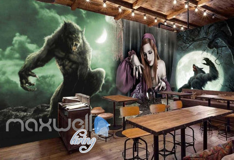 Image of 3d with magician and wolves Art Wall Murals Wallpaper Decals Prints Decor IDCWP-JB-000452