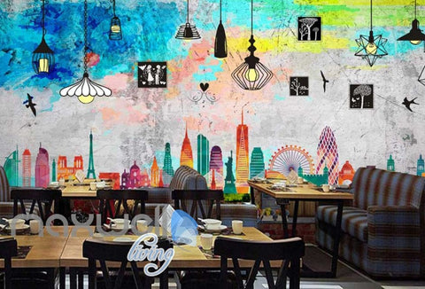 Image of colourful graphic disign of london Art Wall Murals Wallpaper Decals Prints Decor IDCWP-JB-000453