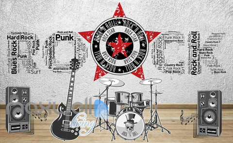Image of rock instruments with rock letters on wall Art Wall Murals Wallpaper Decals Prints Decor IDCWP-JB-000466