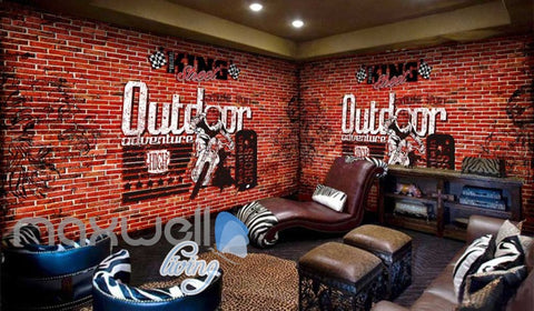 Image of 3d wallpaper red brick wall with motorbike Art Wall Murals Wallpaper Decals Prints Decor IDCWP-JB-000505