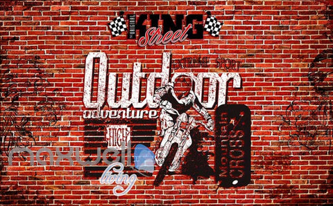 Image of 3d wallpaper red brick wall with motorbike Art Wall Murals Wallpaper Decals Prints Decor IDCWP-JB-000505