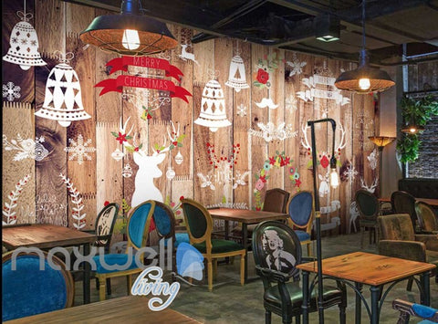 Image of wallpaper graphic design wooden wall with christmas decorations Art Wall Murals Wallpaper Decals Prints Decor IDCWP-JB-000506