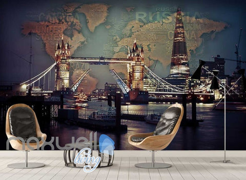 Image of 3d wallpaper photograph view of tower bridge and the shard Art Wall Murals Wallpaper Decals Prints Decor IDCWP-JB-000512