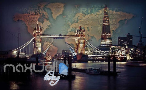 Image of 3d wallpaper photograph view of tower bridge and the shard Art Wall Murals Wallpaper Decals Prints Decor IDCWP-JB-000512