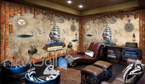Image of graphic wallpaper design with pirate boat Art Wall Murals Wallpaper Decals Prints Decor IDCWP-JB-000513